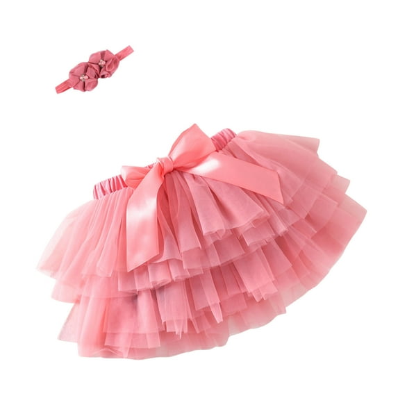 TAIAOJING Outfit Clothes Set Toddler Baby Girls Soft Fluffy Tutu Skirt Solid Bowknot Party Carnival Mesh Tulle Tutu Skirt With Hairband 2-3 Years