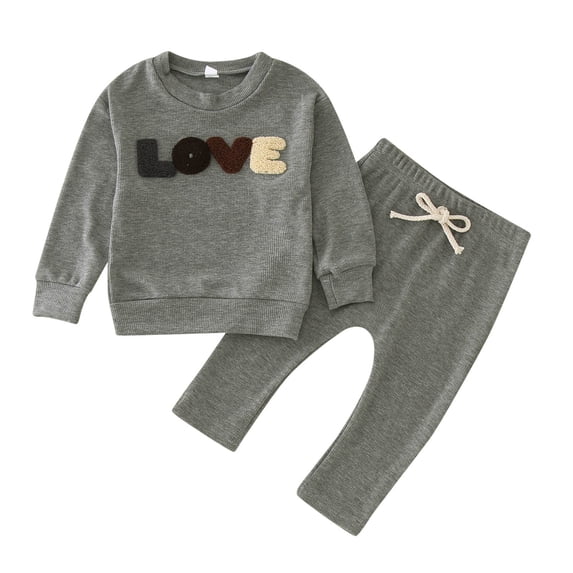 TAIAOJING Outfit Clothes Set Toddler Winter Long Sleeved Letter Love Tops Pants Trousers Boys 2pcs Suit Outfits Outwear 12-18 Months