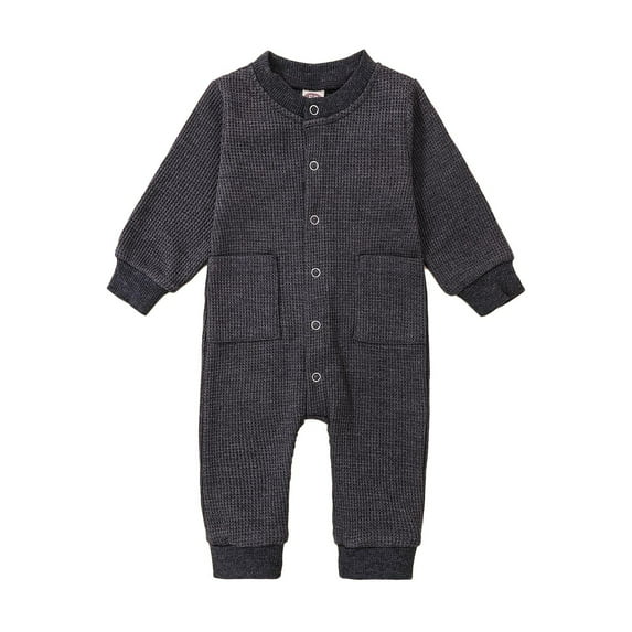 TAIAOJING Pajamas For Little Big Boys Girls Boys Girls Long Sleeve Winter Solid Ribbed Jumpsuit Romper With Pocket Cute Clothes Set 3-6 Months