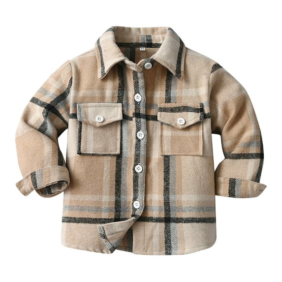 TAIAOJING Plaid Shirt Jacket for Kids Toddler Baby Girls Boys Long Sleeve Shirt Coat Color Block Lapel Button Tops Outwear 12-18 Months