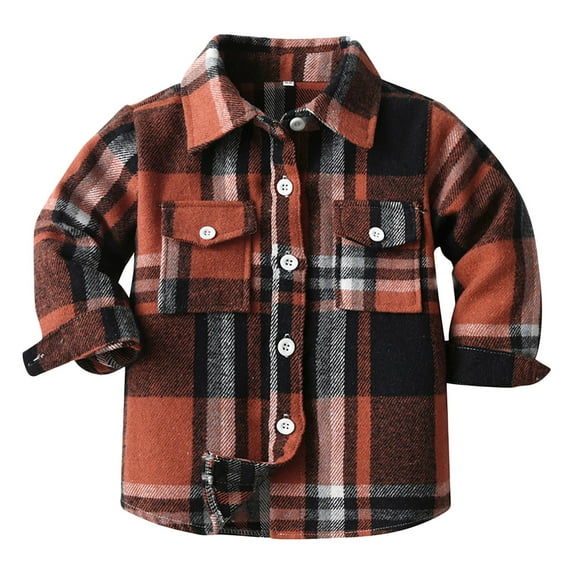TAIAOJING Plaid Shirt Jacket for Kids Toddler Baby Girls Boys Long Sleeve Shirt Coat Color Block Lapel Button Tops Outwear 18-24 Months