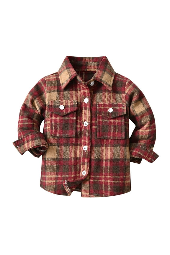 Plaid Shirt Jacket for Kids Toddler Baby Girls Boys Long Sleeve Shirt Coat Color Block Lapel Button Tops Outwear 6-7 Years