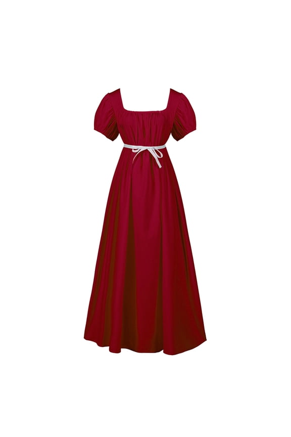 Plus Size Big Girls Regency Dresses Ruffled Classical Puff Sleeve Empire Waist Dress Belt Gown For 17-18 Years