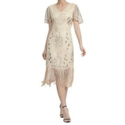 TAIAOJING Plus Size Vintage Dresses Fringed Personality Sequin Beaded Tassels Hem Flapper Dress For Women