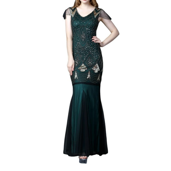 TAIAOJING Plus Size Vintage Dresses Fringed Personality Sequin Beaded Tassels Hem Flapper Dress For Women Costume