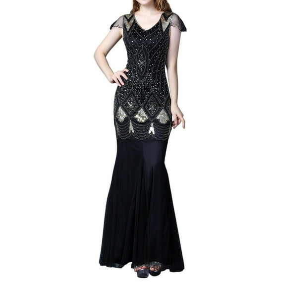 TAIAOJING Plus Size Vintage Dresses Fringed Personality Sequin Beaded Tassels Hem Flapper Dress For Women