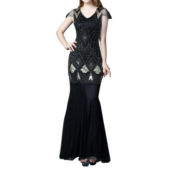 TAIAOJING Plus Size Vintage Dresses Fringed Personality Sequin Beaded Tassels Hem Flapper Dress For Women