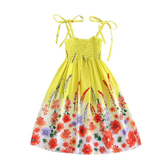 TAIAOJING Princess Clothes Kids Baby Beach Straps Bohemian Floral Girls Dress Toddler Girls Dress&Skirt For 3-4 Years