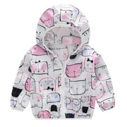 TAIAOJING Toddler Boys Girls Sunscreen Jackets Printing Cartoon Hooded Outerwear Zipper Coats For 4-5 Years
