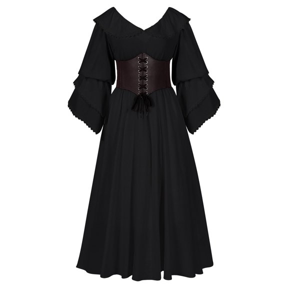 TAIAOJING Ruffle Sleeve Long Maxi Dress With Collar Style Plus Size Women Fashion Costume