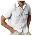 thumbnail image 1 of TAIAOJING Shirts For Men Solid Pocket Single Cotton Linen Short Sleeve Blouses White XXL, 1 of 5