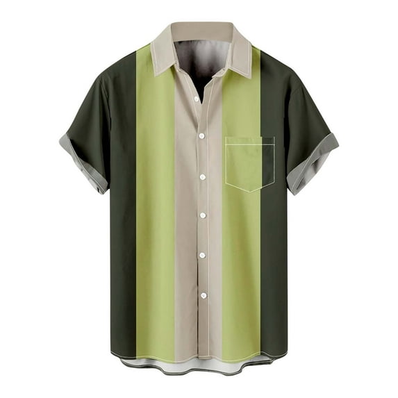 TAIAOJING Shirts For Men Summer Hawaii Loose Print Turn Down Collar Short Sleeve Blouses Khaki XXL