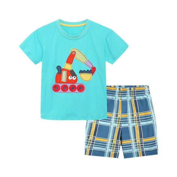 TAIAOJING Short Sleeve Round Neck Cartoon Print Tshirt Shorts Outfit Set (Little Boys)