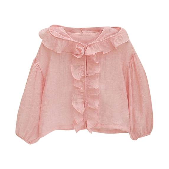 TAIAOJING Spring And Summer New Solid Color Hooded Long Sleeved Button Up Girls Cute Fashion Sunscreen Jacket For 2-3 Years