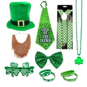 TAIAOJING St. Patrick's Day Green Big Tie Blinds Glasses Spaghetti Party Irish Day Set Costume