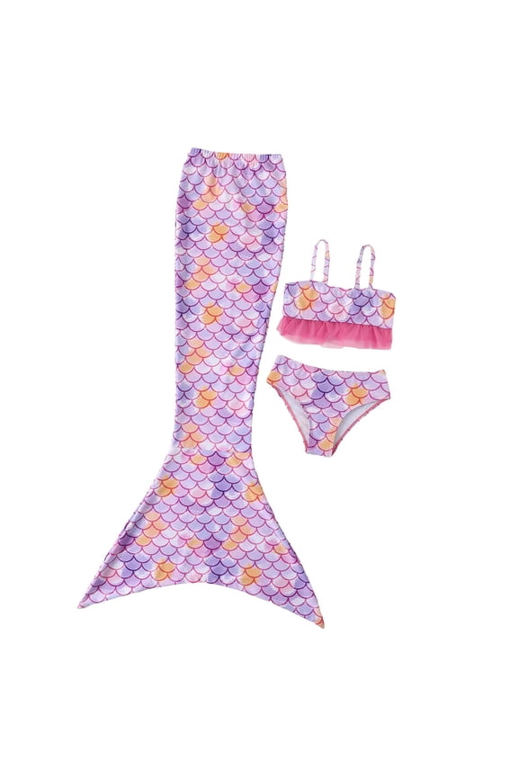 Summer Child Girls Printed Ruffles Three Piece Swimwear Toddler Kids Swimsuit Summer Pool Hawaii Tropical Beachwear Bikini Boho 12-18M