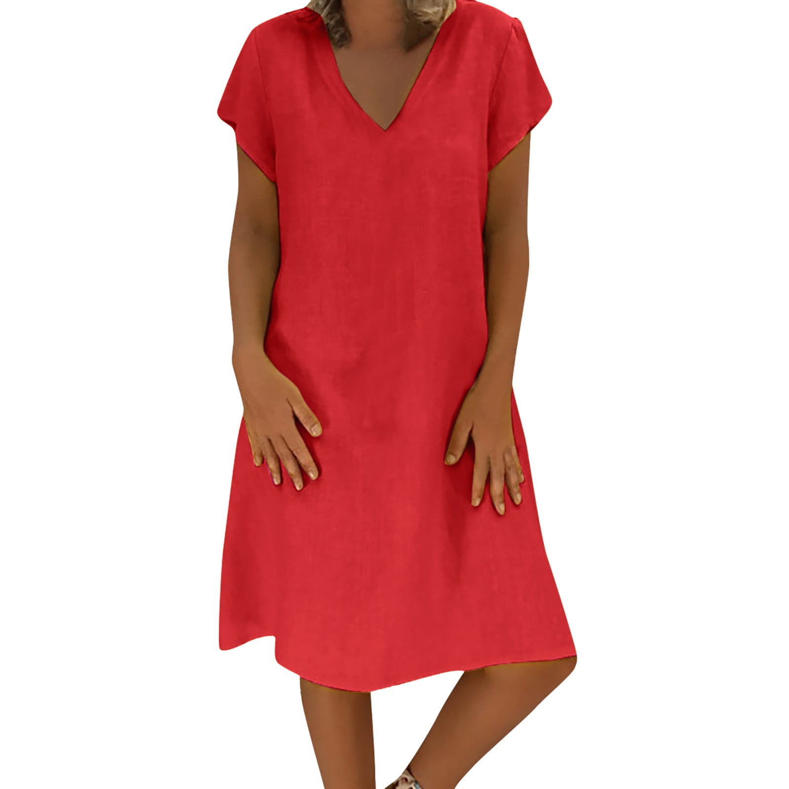 TAIAOJING Summer Dresses for Women Relaxed Solid Color Fit Terry Cotton ...