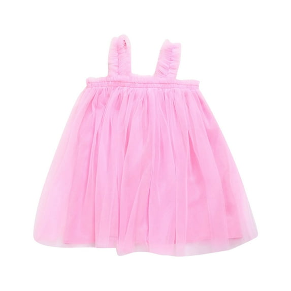 TAIAOJING Summer Girls Suspender Mesh Dress Pure Color Children Summer Tulle Party Princess Dress Fluffy Casual Dresses For 5-6 Years
