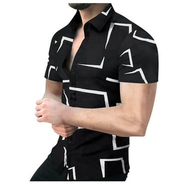 TAIAOJING Summer Men's Shirts Male Geometric Print Short Sleeve Turn Down Collar Button Down Blouse Shirt