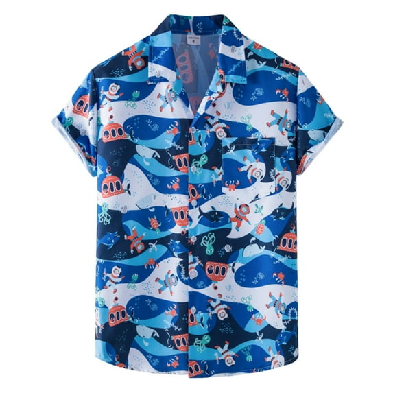 TAIAOJING Summer Men's Shirts Mens Hawaiian Beach Short Sleeve Pocket Button Down Blouse Shirt