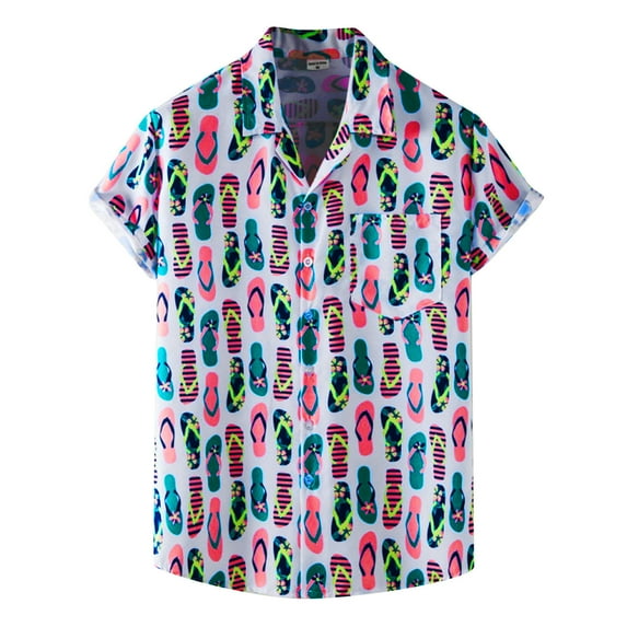 TAIAOJING Summer Men's Shirts Mens Hawaiian Beach Short Sleeve Pocket Button Down Blouse Shirt