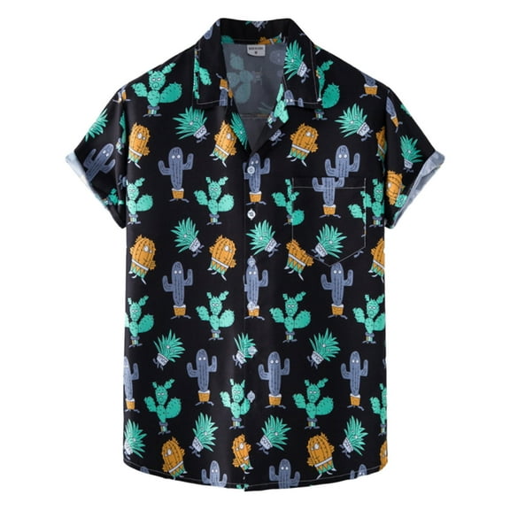 TAIAOJING Summer Men's Shirts Mens Hawaiian Beach Short Sleeve Pocket Button Down Blouse Shirt
