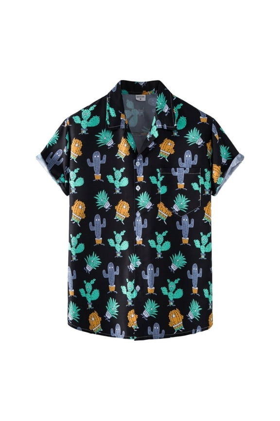 Summer Men's Shirts Mens Hawaiian Beach Short Sleeve Pocket Button Down Blouse Shirt