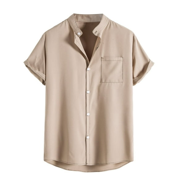 TAIAOJING Summer Men's Shirts Soild Color Lapel Large Size Beach Holiday Short Sleeve Button Down Blouse Shirt