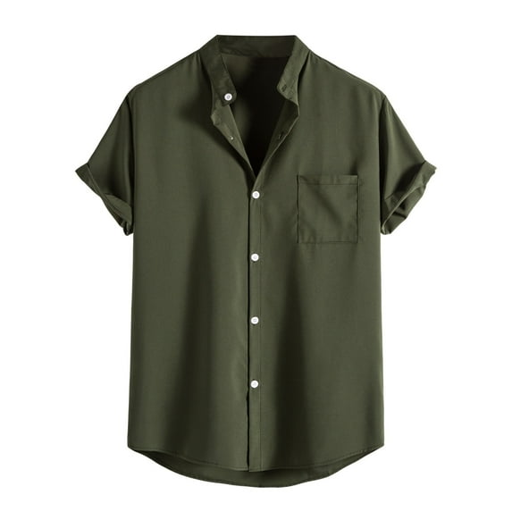 TAIAOJING Summer Men's Shirts Soild Color Lapel Large Size Beach Holiday Short Sleeve Button Down Blouse Shirt