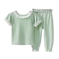 thumbnail image 1 of TAIAOJING Summer Thin Children's Short Sleeved Lace Collar T Shirt + Solid Color Pants Daily Casual Two Piece Set For 4-5 Years, 1 of 9