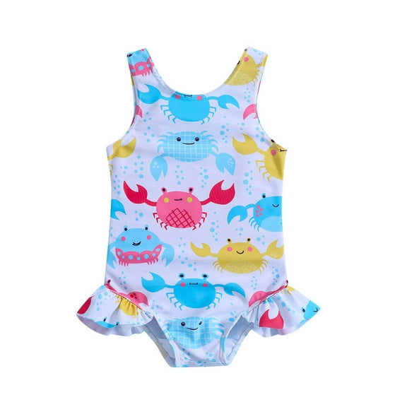 TAIAOJING Summer Toddler Girls Ruffles Cartoon Prints 1 Piece Swimwear Beach Onesie Swimsuit Bikini For 18-24 Months