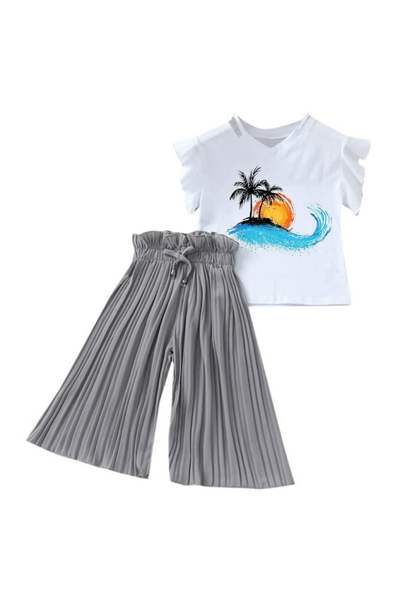 Sunflower Short Sleeve T-Shirt & Chiffon Ruched Pants (Girl's), 2-Piece Set, Size 8-9 Y