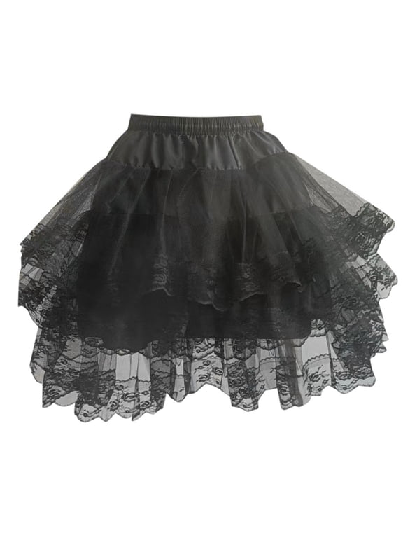 Three Layered Lace Trim Elastic Waist Daily Slip Skirt For Women Costume