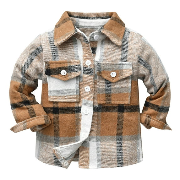 TAIAOJING Toddler Baby Boy Girl Flannel Plaid Shirt Jacket Kids Baby Autumn Winter Plaid Cotton Long Sleeve Cardigan Jacket Clothes 1-2 Years