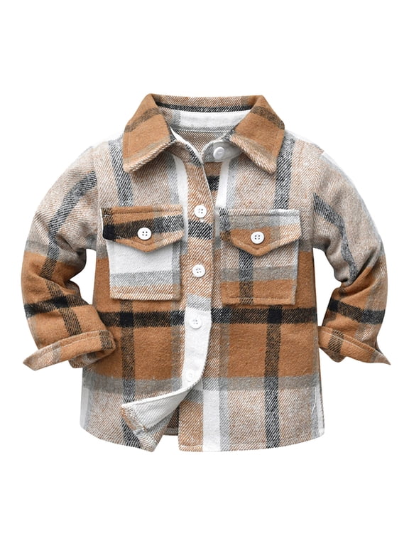Toddler Baby Boy Girl Flannel Plaid Shirt Jacket Kids Baby Autumn Winter Plaid Cotton Long Sleeve Cardigan Jacket Clothes 6-12 Months