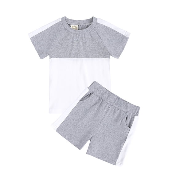 TAIAOJING Toddler Baby Boy Summer Clothes Kids Unisex Summer Tshirt Shorts Soft Patchwork Cotton 2PC Sleepwear Outfits Clothes For 9-10 Years