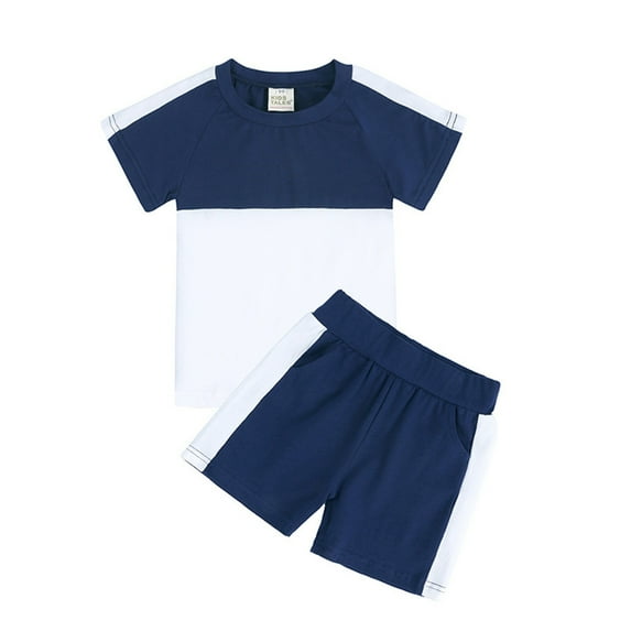 TAIAOJING Toddler Baby Boy Summer Clothes Kids Unisex Summer Tshirt Shorts Soft Patchwork Cotton 2PC Sleepwear Outfits Clothes For 7-8 Years