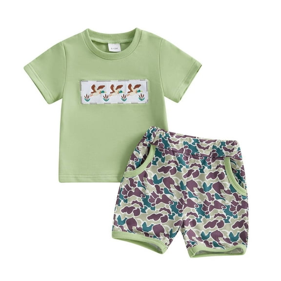 TAIAOJING Toddler Baby Boy Summer Clothes Retro Embroidery Animals Shirts T-Shirt   Elastic Shorts Outfits Sets Trendy 3-6M