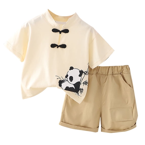 TAIAOJING Toddler Baby Boy Summer Outfit New Short Sleeved Cute Cartoon Pattern T Shirt + Solid Color Shorts Fashion Boy Suit