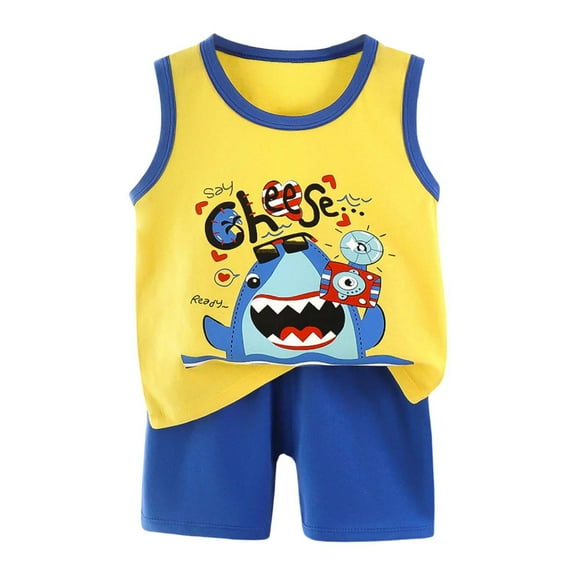 TAIAOJING Toddler Baby Boy Summer Outfits Sets Clothes Retro Embroidery Animals Shirts T-Shirt   Elastic Shorts Outfits Sets Cozy 5-6Y