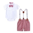 thumbnail image 1 of TAIAOJING Toddler Baby Boys Clothes Cotton Summer Gentlemen Outfits Short Sleeve Bowtie Romper Suspender Shorts Outfits Suit Set Summer Clothes 9-12 Months, 1 of 2