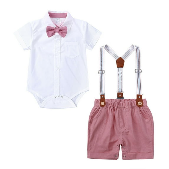 TAIAOJING Toddler Baby Boys Clothes Cotton Summer Gentlemen Outfits Short Sleeve Bowtie Romper Suspender Shorts Outfits Suit Set Summer Clothes 9-12 Months