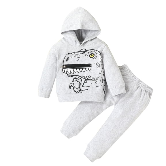 TAIAOJING Toddler Baby Boys Fall Winter Clothes Kids Casual Fashionable Long Sleeves Cute Cartoon Prints Hooded Sweatshirts Top Pants 2pcs Set Outfit Fall Clothes 18-24 Months