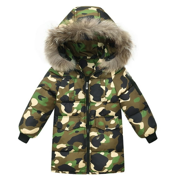 TAIAOJING Toddler Baby Boys Girls Winter Coats Kids Little Girls Boys Camo Windproof Outerwear Mediun Length Warm Jacket Down Hooded Wadding Outwear Fall Shacket Coat Parka 3-4 Years