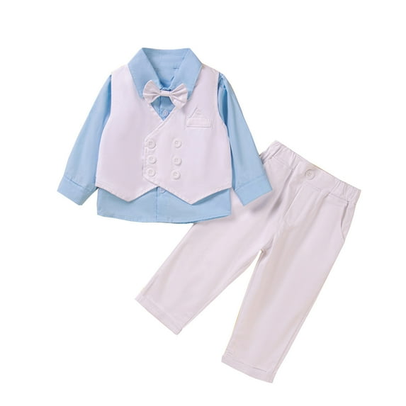 TAIAOJING Toddler Baby Girl Boy Clothes Clothes 3Pc Gentleman Suit Bowtie Long Sleeve Shirt + Vest + Pants Set Outfits 4-5 Years