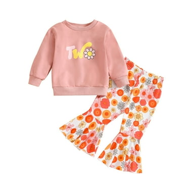 TAIAOJING Toddler Baby Girl Boy Clothes Long Sleeve Cartoon Flower Print Tops And Pants 2Pcs Clothes Set For Children Kids Fall Winter Clothes Outfits 18-24 Months
