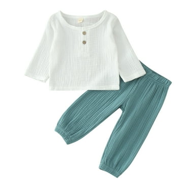 TAIAOJING Toddler Baby Girl Boy Clothes Long Sleeve Solid Tops Button Up T Shirt Pants Outfits 18-24 Months