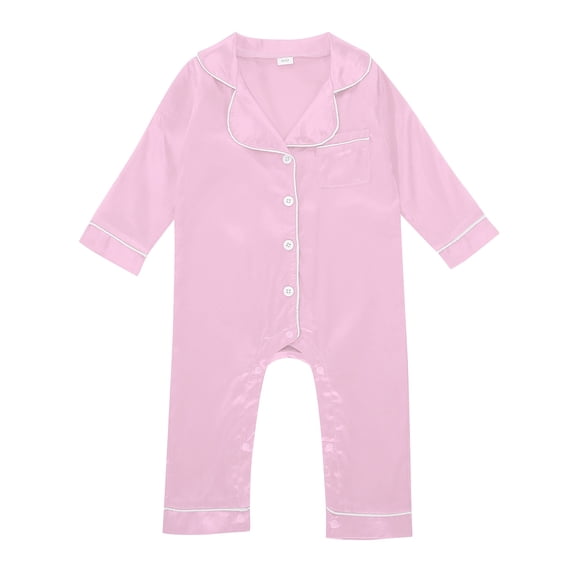 TAIAOJING Toddler Baby Girl Boy Silk Pajamas Rompers Button Down Long Sleeve Satin Pj's Jumpsuit 6-12 Months