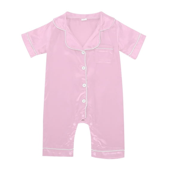 TAIAOJING Toddler Baby Girl Boy Silk Pajamas Rompers Button Down Short Sleeve Satin Pj's Jumpsuit Onesie Classic 3-6M