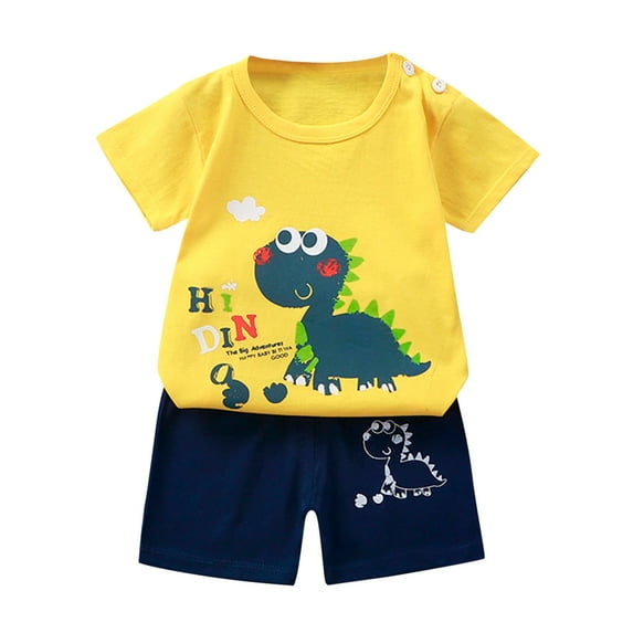 TAIAOJING Toddler Baby Girl Boy Summer Clothes Boys Girls Outfits Cartoon Print Short Sleeve Tops Printed Shorts 2PCS Clothes Set For 9-18 Months